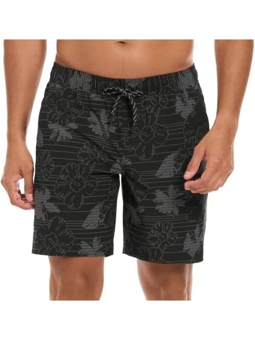 NWOT Hurley Mens M Black Floral Swim Shorts Elastic Waist